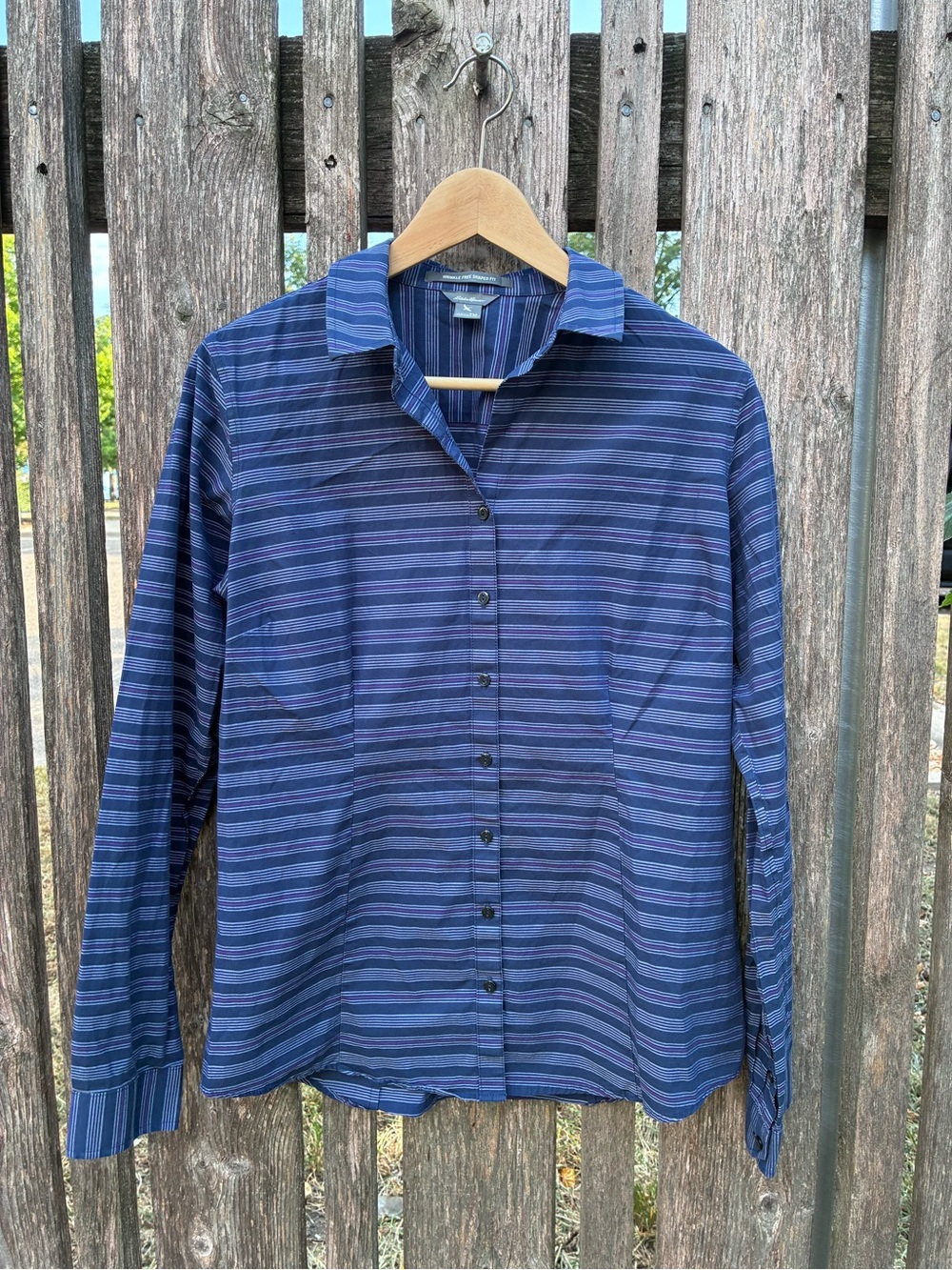 Eddie Bauer Structured Button Down Navy Striped Business Casual Office